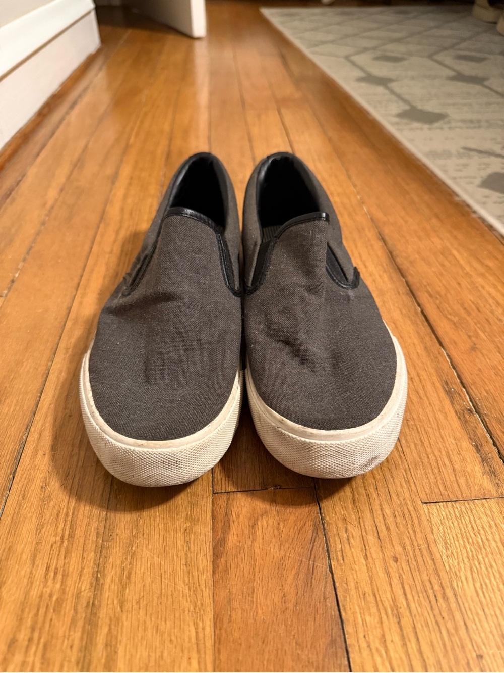 Express Black Slip-On Canvas Loafers with White Sole